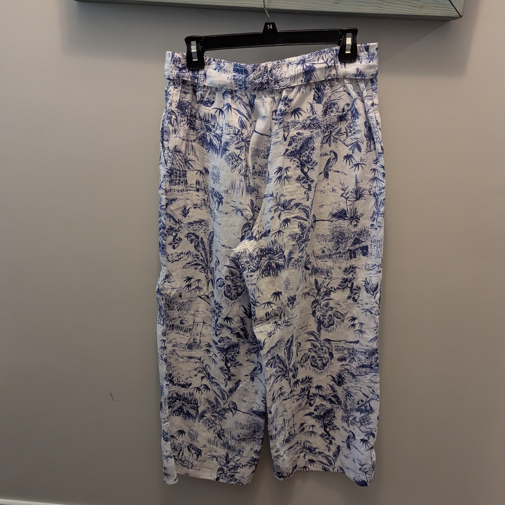 M Joie Blue & White Toile Womens 100% Linen Wide Leg Pants - Picture 3 of 8